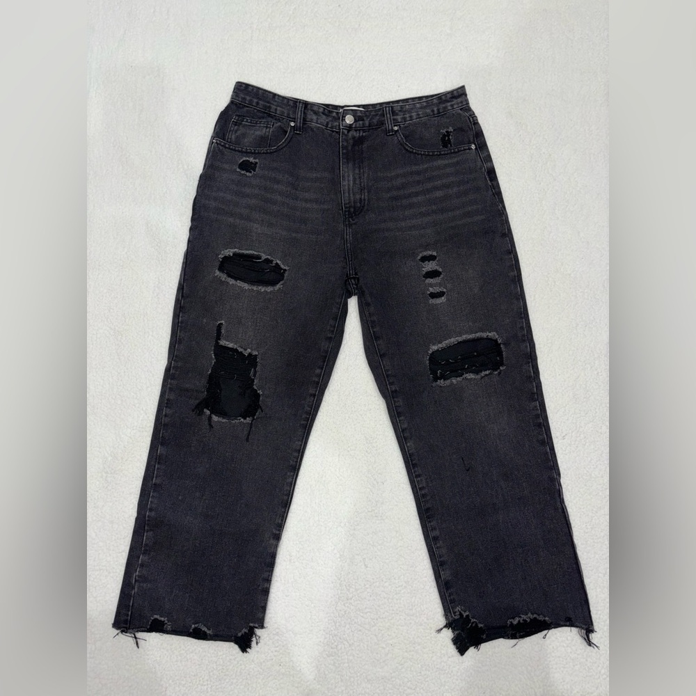 Pink Lily Black Distressed Wide Leg Jeans